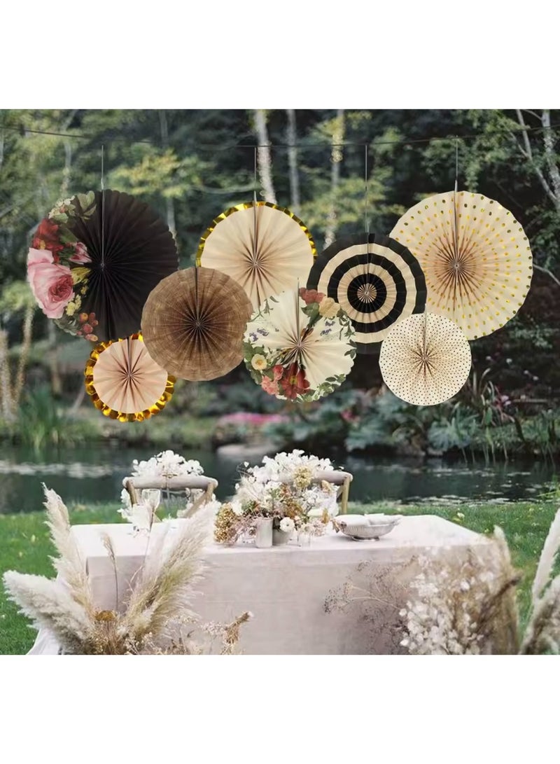 Ash 8pcs/set Vintage Wheel Tissue Paper Hanging Fans Flower Craft For Birthday , Eid - Image 1